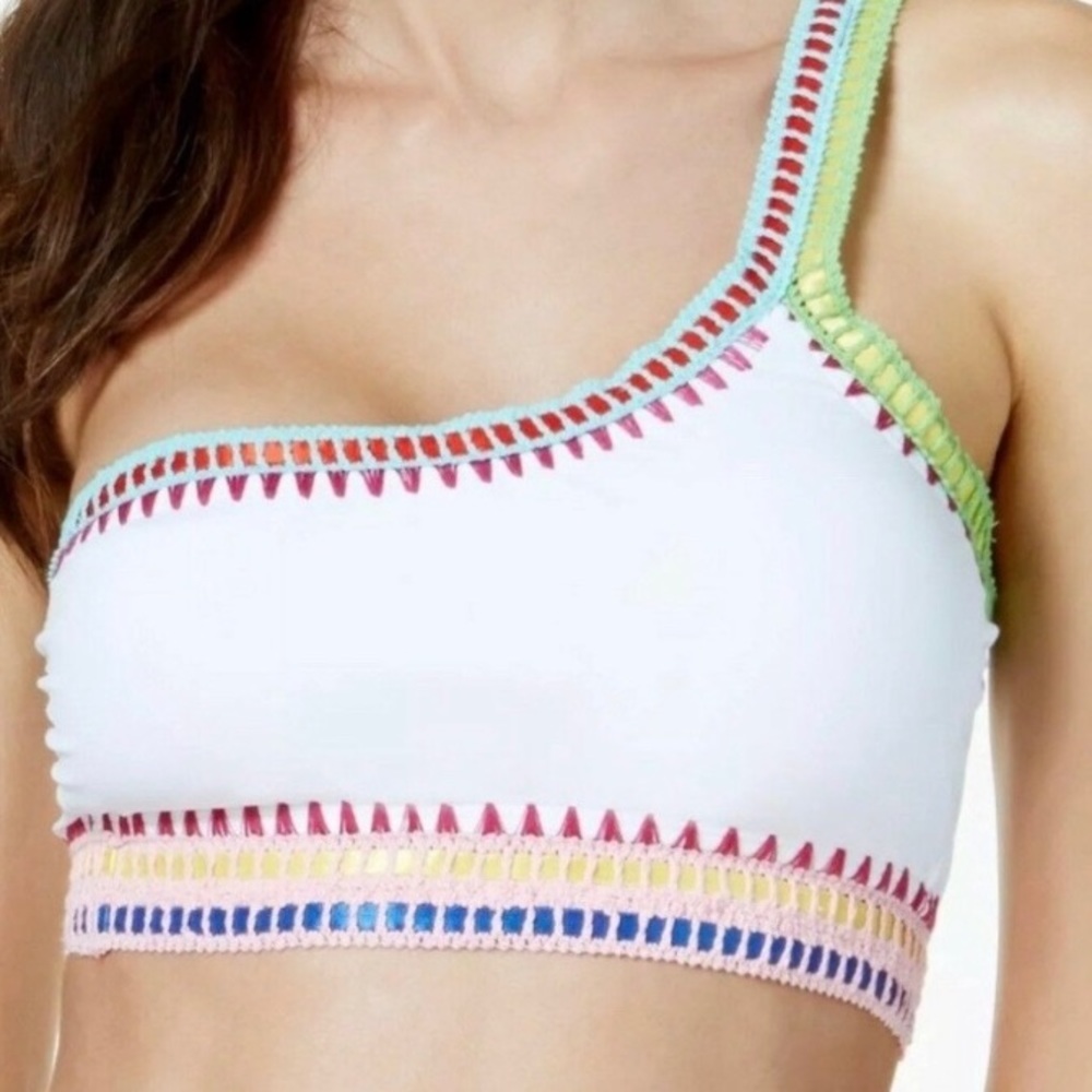Bar III One-Shoulder White Crochet Bikini Top